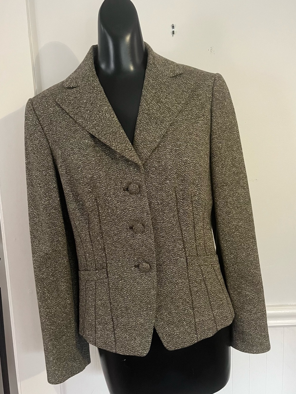 Ann Taylor Factory green Tweed Tailored Blazer